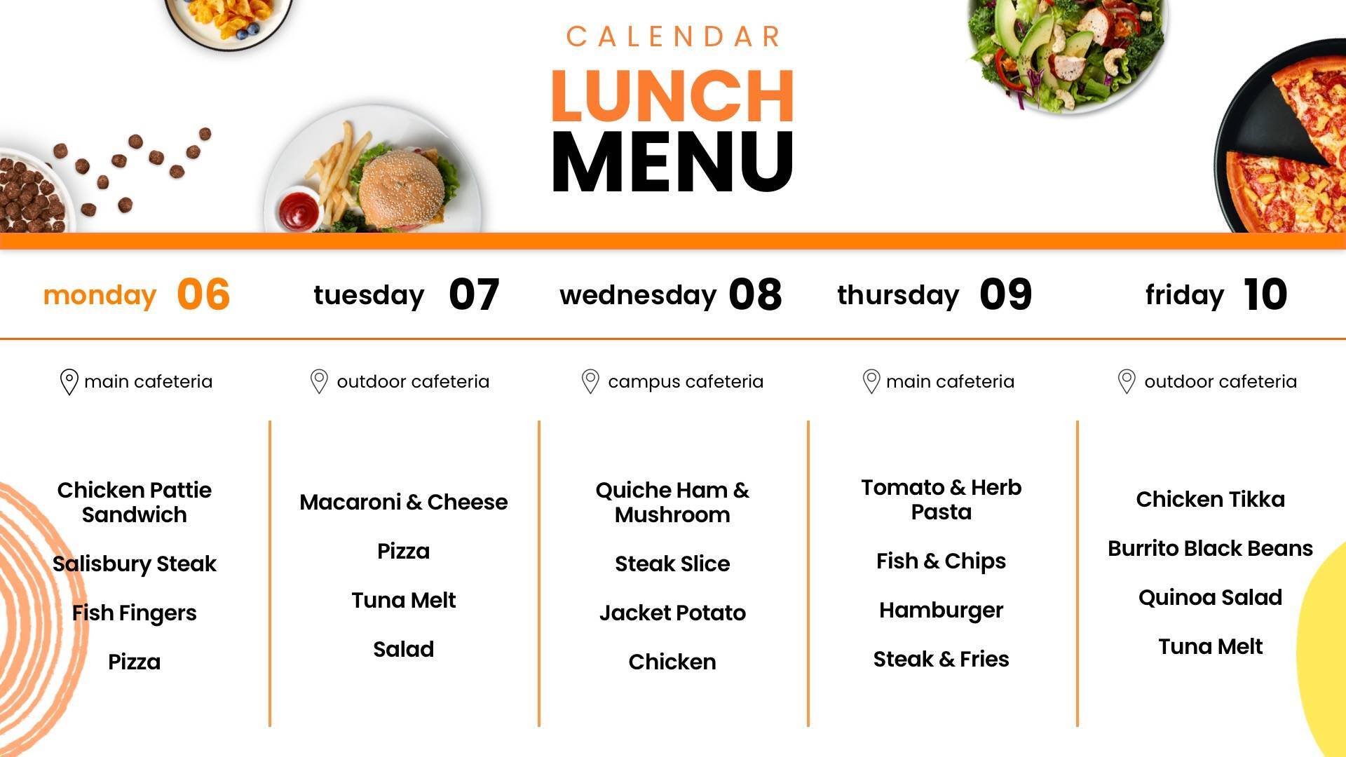 Rise Vision digital signage template for restaurants and cafes with a full menu