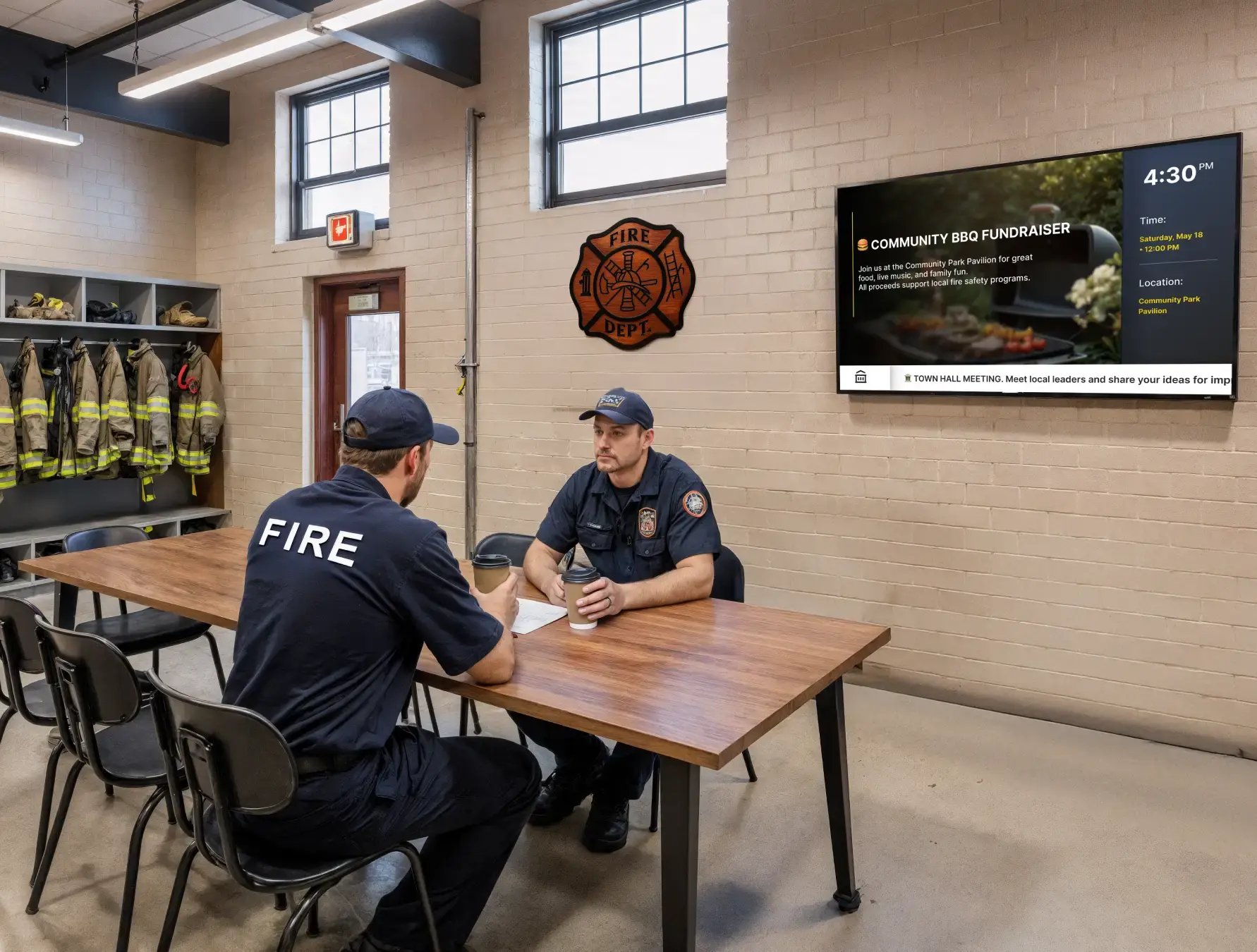 Digital bulletin board in a fire station