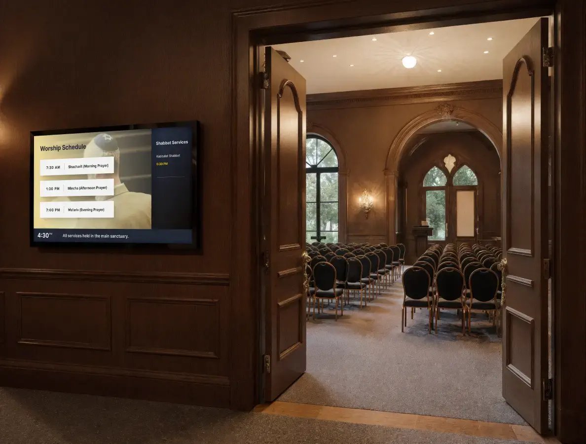 Digital display at the entrance of a worship hall