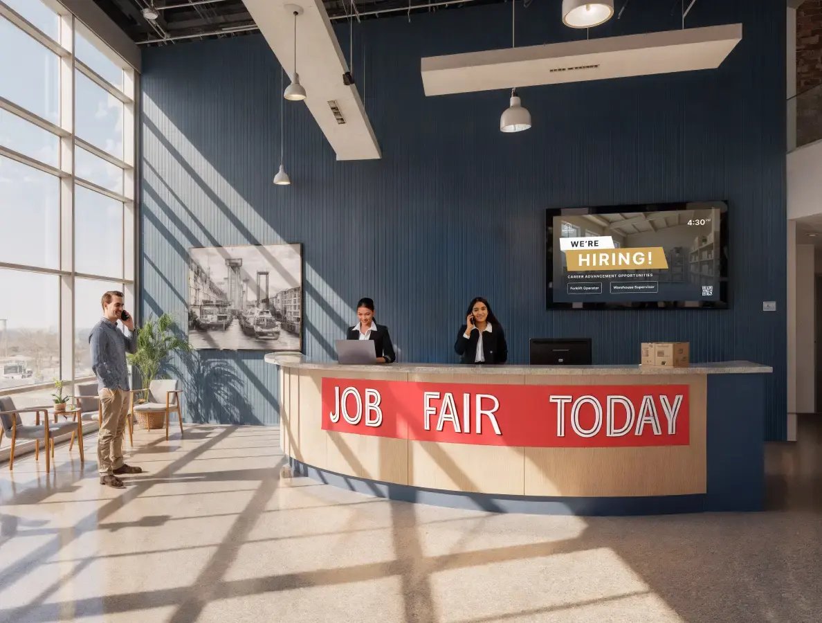 Lobby digital signage at a job fair