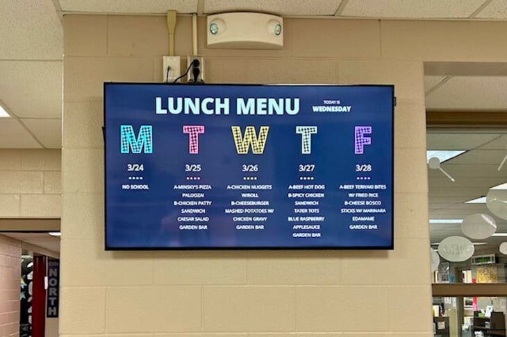 Monitcello Trails using Rise Visions Weekly Lunch Menu