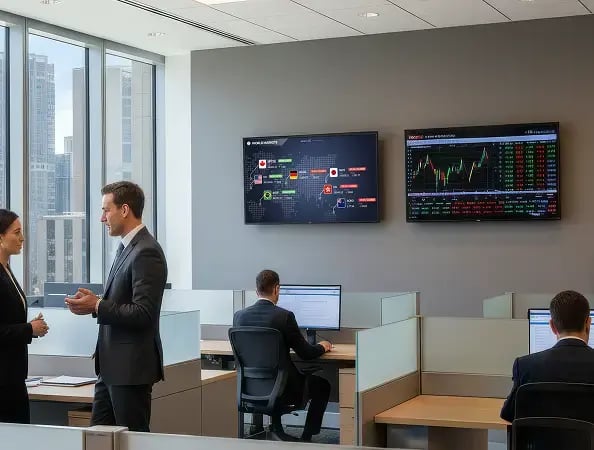 Real time market digital signage dashboards in a trading room