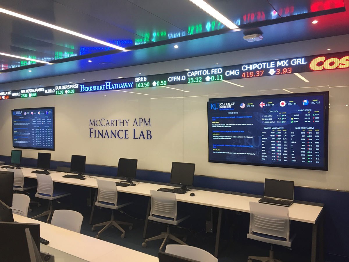 The university of Kansas McCarthy APM Finance Lab interior