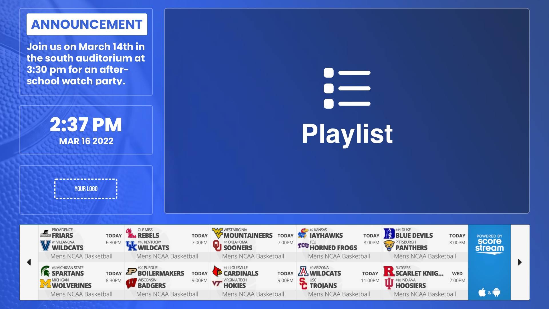 Zoned Scorestream Sports Digital Signage Template