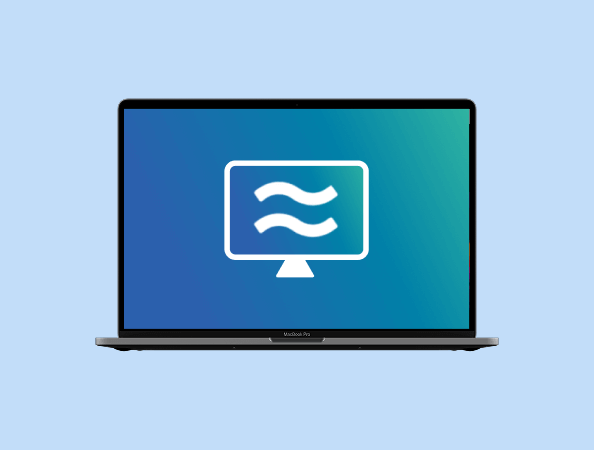 Airtame Virtual logo on a laptop on a blue background