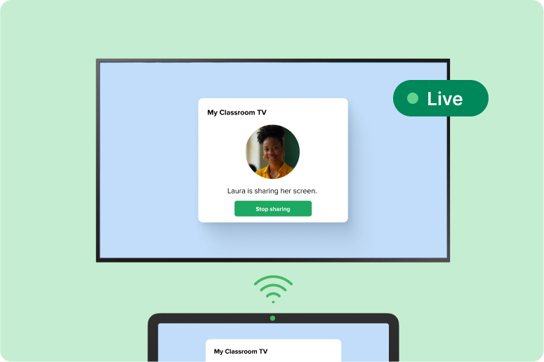 A graphic about screen sharing for digital signage displays