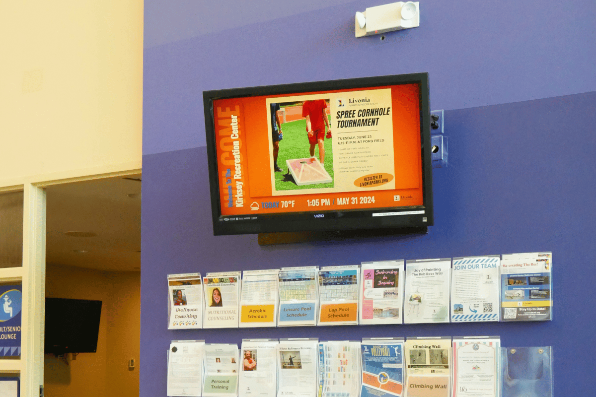 Digital signage on an office wall in a government facility