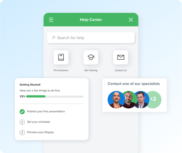 Rise Vision onboarding and training help center graphic