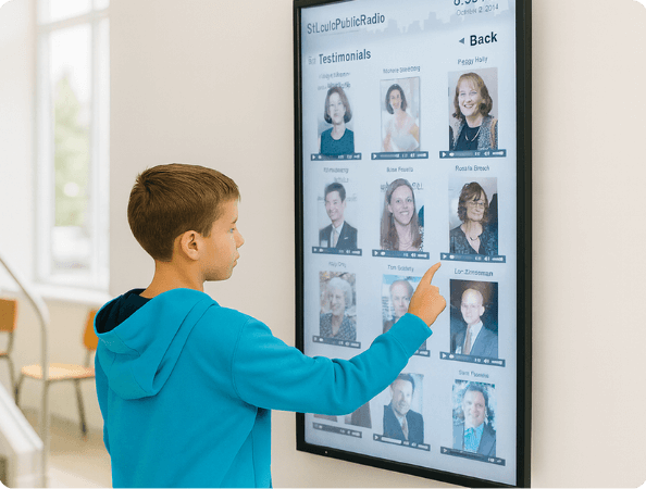 A young boy touching an interactive display