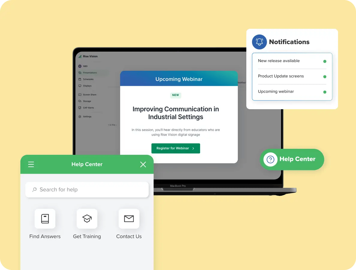A graphic showing Rise Vision offers regular updates to its platform