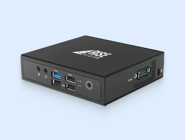 Rise Vision media player with a blue background