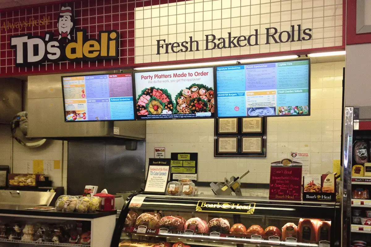 Digital menu boards in a restaurant