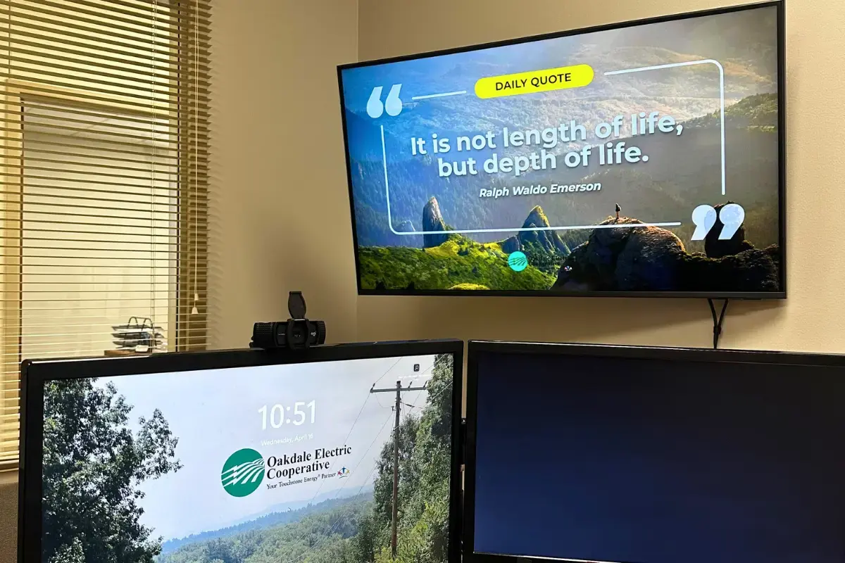 Digital displays on a wall at Oakdale